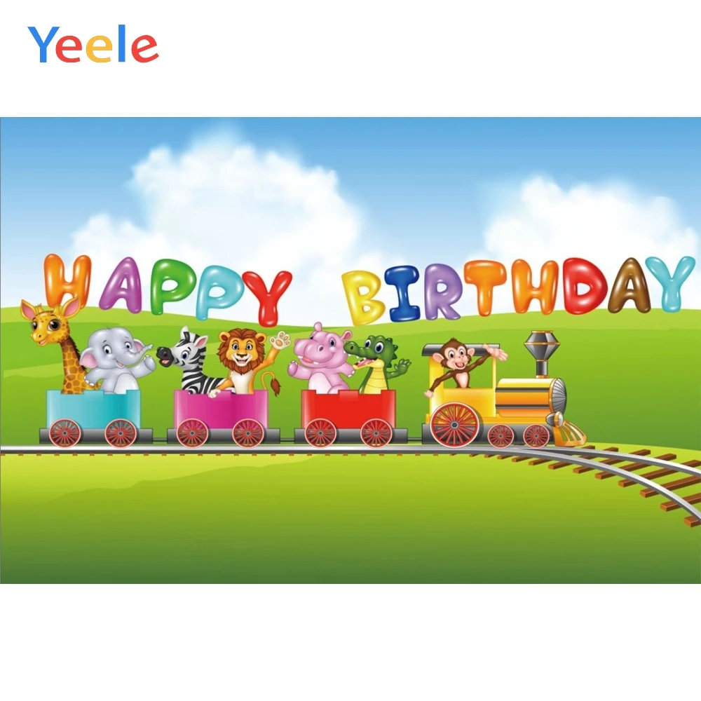 

Yeele Vinyl Cartoon Animals Train Children Birthday Party Photography Background Baby Photographic Backdrop for Photo Studio