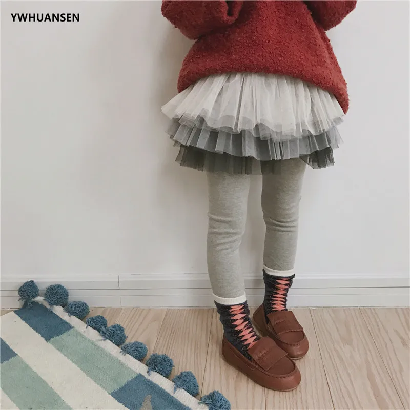 

YWHUANSEN 2018 Autumn Girls Gauze Tutu Skirt Leggings Cotton Skinny Children's Trousers Girls Princess Warm Pants Toddler Kids