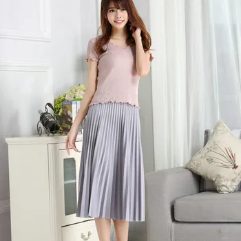 

spring summer style all-match chiffon skirt waist fold slim sweat skirt pleated skirt Department long skirt