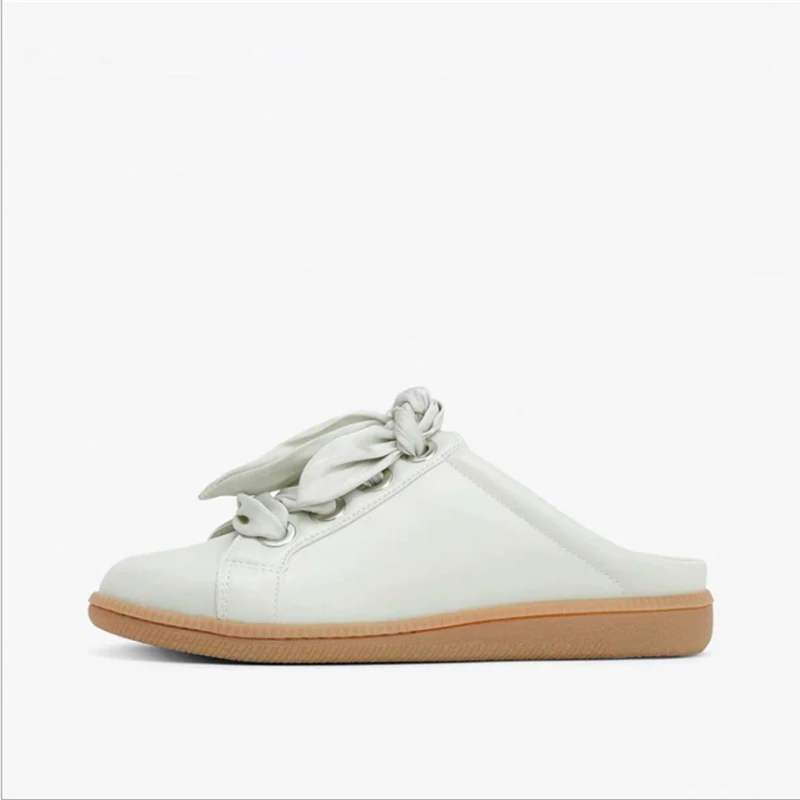 

Causal White Shoes Woman With Flat Platform Butterfly-Knot With Slip Round Toe Slip-On Solid Flats