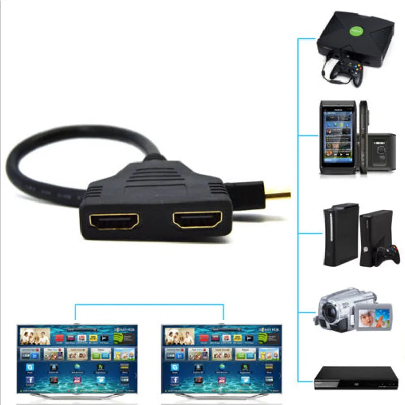 

Hot Sale Gold-plated HDMI Splitter Cable 1x2 Male to Female 1 in 2 out Adapter for HDTV