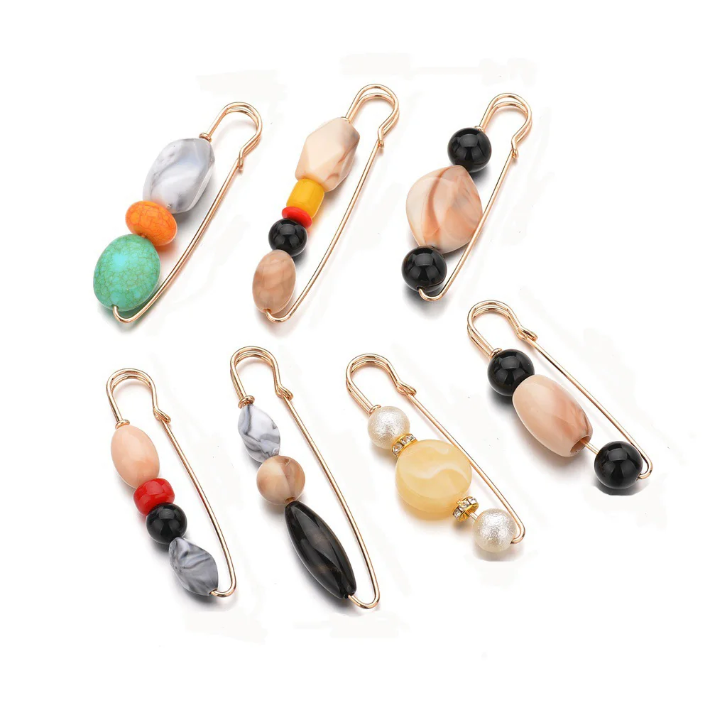 

ZHIMO Fashion Charm Multicolor Round Square Resin Geometric Beads Pin for Women Gold Alloy Natural Stone Brooches