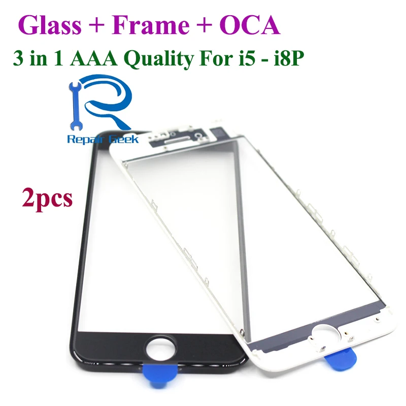 2 шт. стекло для переднего экрана 3 в 1 с рамкой OCA iPhone 5 5s 5c 6 6s 7 8 plus качественные