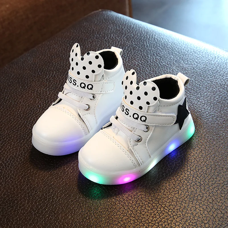 Светящиеся кроссовки для девочек спортивная обувь из искусственной кожи для мальчиков и девочек повседневная обувь Высокое качество