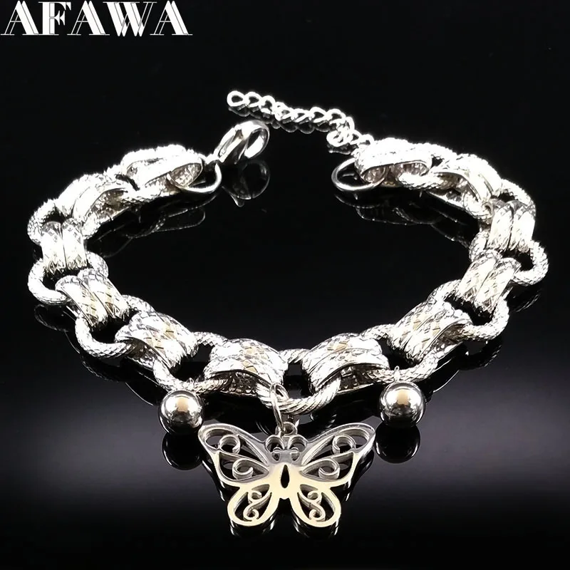 Очаровательыне нержавеющие женские браслеты с бабочкой, ювелирный серебристый цвет, браслет, ювелирные изделия pulseras mujer moda B17937