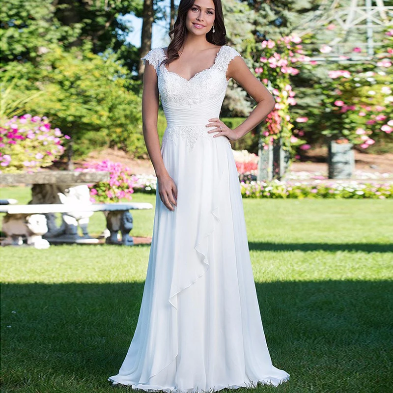 

In Stock Robe De Mariage Stock US Size 4-18 White/Ivory Appliques Chiffon A-Line Wedding Dress Bridal Gowns Vestido De Noiva