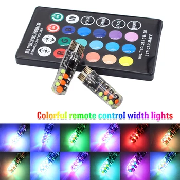 

T10 Bulb W5W RGB LED Bulbs COB With Remote Control Silicone Shell Strobe Flash Colorful Multi Mode Auto Reading Lamp Wedge 2pcs