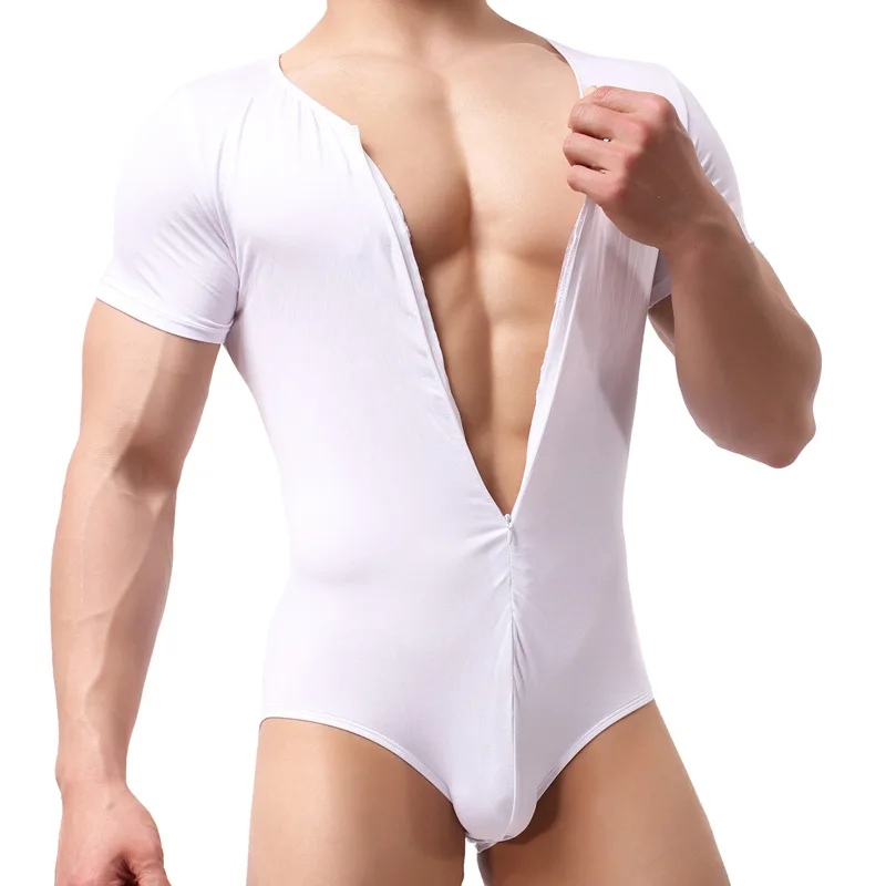 NEW Sexy Bodysuits Men Underwear Sexy Soft Teddies Zipper Design Gay Man Body Suit Wrestling t-shirts Dropshipping