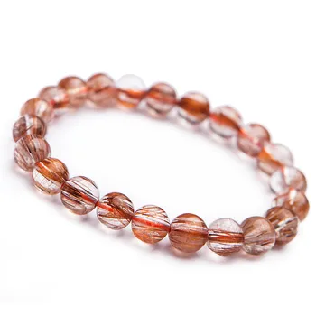 

Genuine Natural Copper Hair Rutilated Quartz Crystal Women Stretch Charm Bracelet 8.5mm
