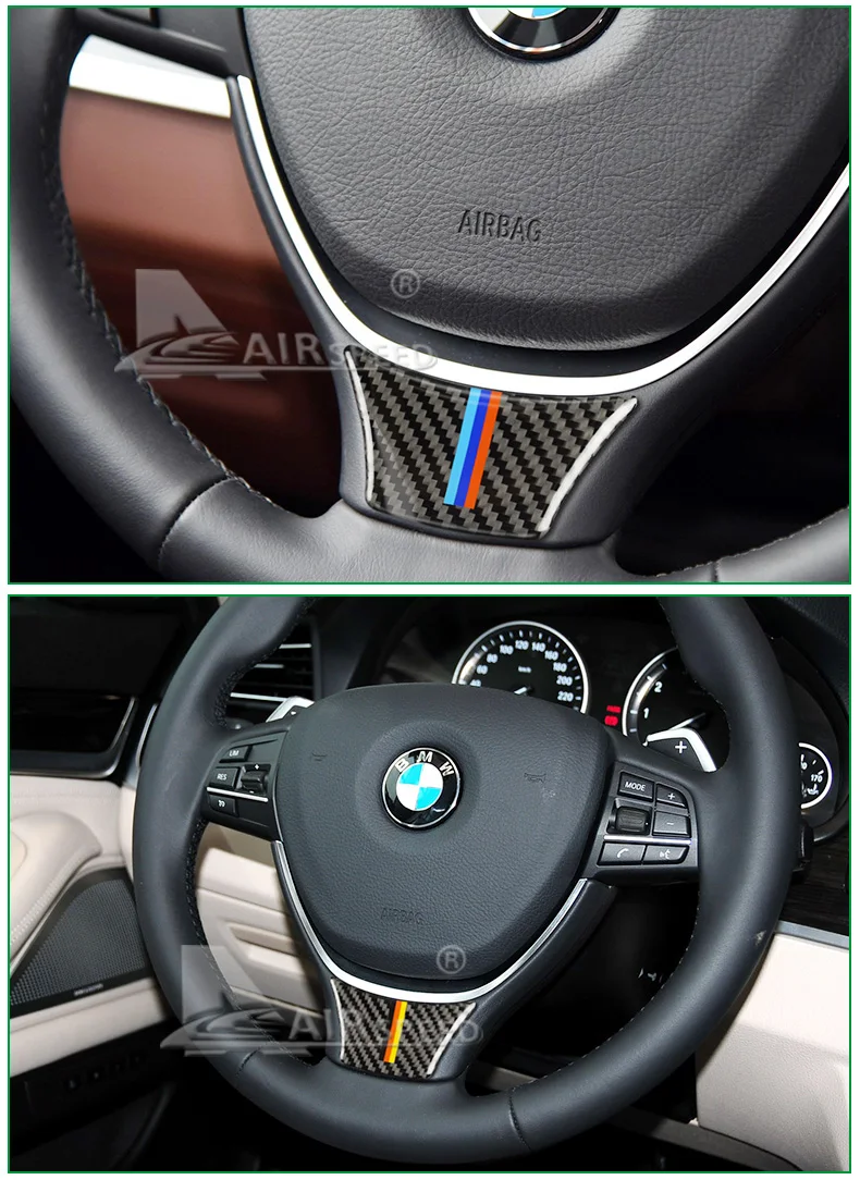 for BMW F10 F11 F07 5 Series Carbon Fiber Car Steering Wheel Stickers M Sport 530 525 520i 535i Accessories Car Styling (6)
