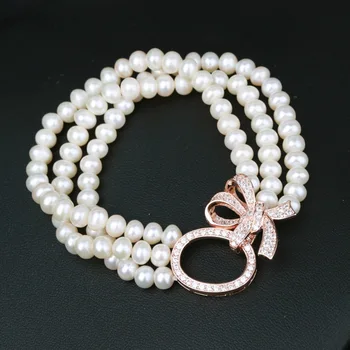 

New Multistrand Pearl Bracelet 3Rows Genuine Freshwater Pearl 925 Silver Clasp Female Pearl Jewelry Wedding Jewelry Girl's Gifts