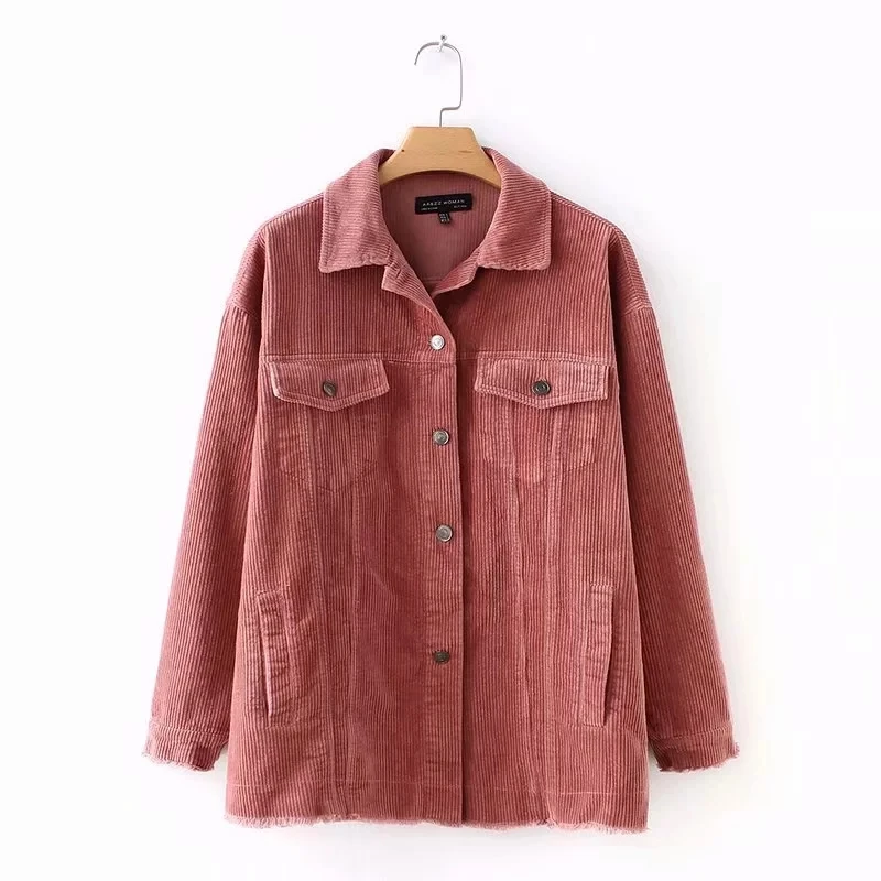 Women Vintage Oversized Corduroy Jacket Coat Buttons Pockets Long