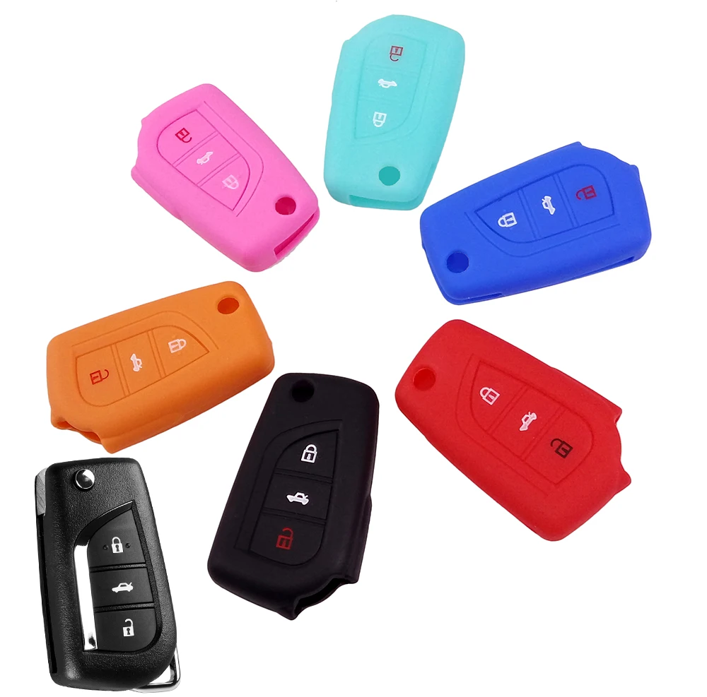 

FIT FOR TOYOTA CAMRY COROLLA CROWN RAV4 REIZ PRADO 2014-2017 3 BUTTON SILICONE FLIP REMOTE HOLDER CASE FOB SHELL KEY COVER