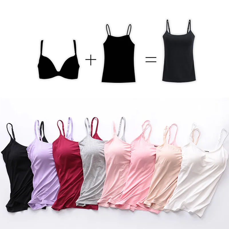 

Women Vest Tank Top with Built-in Spaghetti Strap Padded Camisole Tanks FDC99