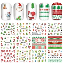 12 шт./компл. рождественской вечеринки, переводятся с помощью воды, Стикеры нейл-арта Полный Обертывания для подарок на год из серии Сделай Сам наклейки A1165-1176