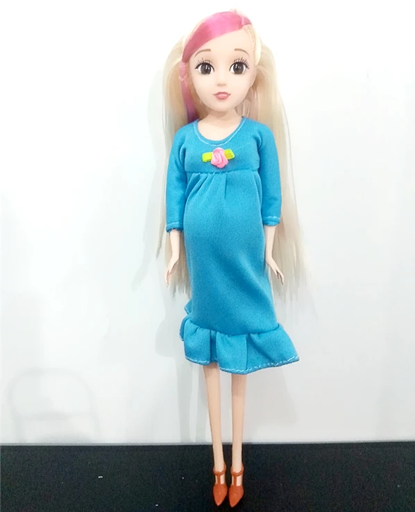 

1sets DIY Colorful hair Real pregnant mom doll have a baby in her tummy for Small cart boy girl dolls child toy gift