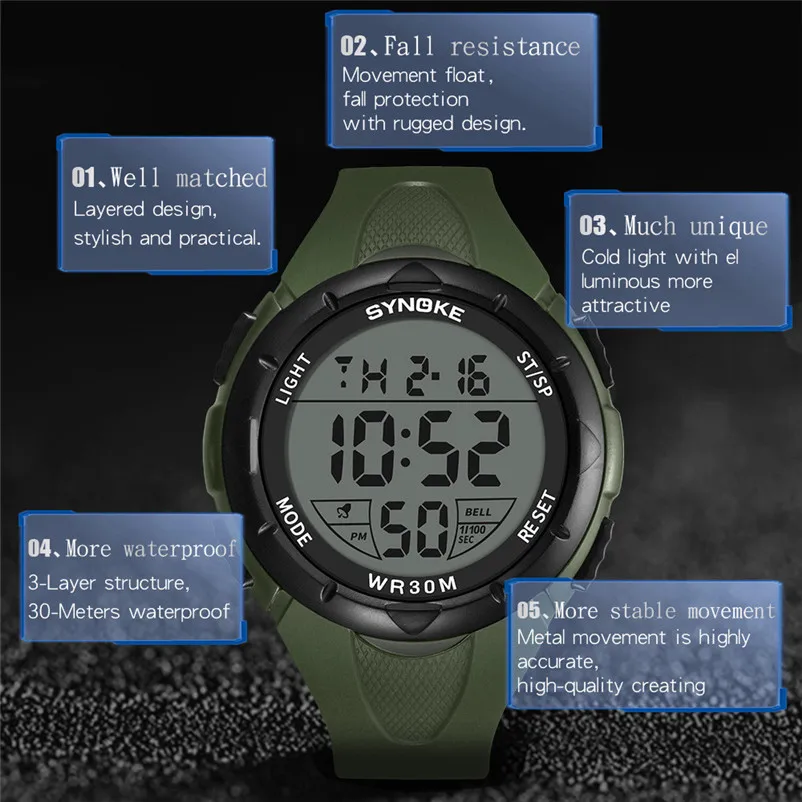 SYNOKE fashion brand men sports watches with Silica gel strap Waterproof Watch LED Digital Double Clock relojes hombre O29#N (12)