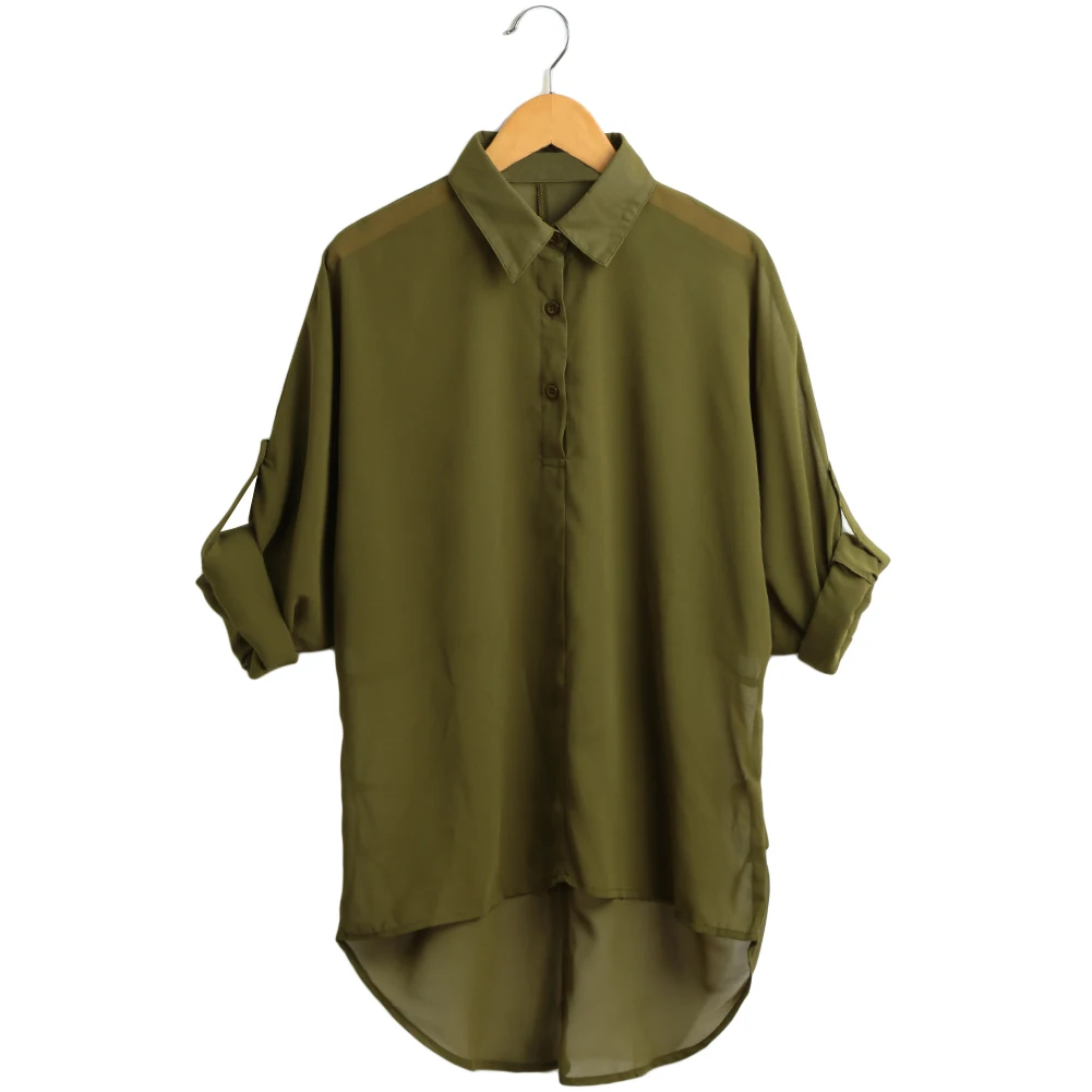 

Women Blouse Elegant OL Lady Office Wear Chiffon Shirt Long Sleeve Turn-down Collar Asymmetric Casual Tops Plus Size 3XL 4XL 5XL