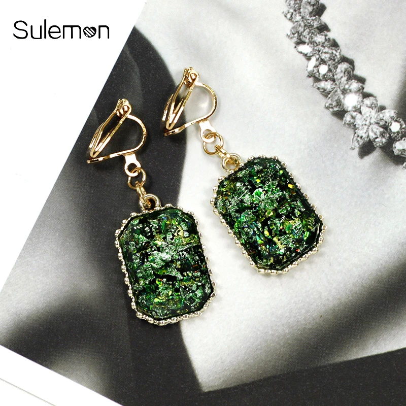 

Green Crystal Glass Earrings Without Piercing Fashion Glass Clip Earrings No Pierced Ear Clips Romantic Earring Jewelry CE235