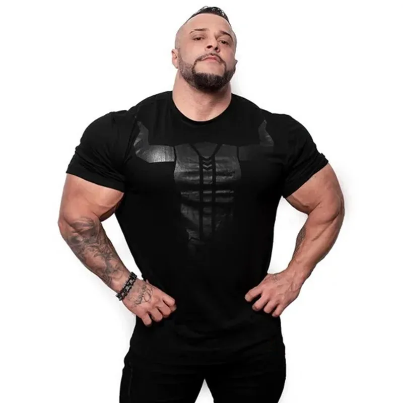 

2019 New Mens Gyms Fitness Bodybuilding Skinny T-shirt Summer Casual Fashion Print Male Cotton Tee shirt Tops Crossfit Clothing