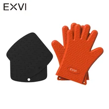 EXVI 2PCS Food Grade Thick Silicone and Heat Resistant Baking Mat Kitchen Barbecue Oven Glove Cooking BBQ Grill Glove Oven Mitt