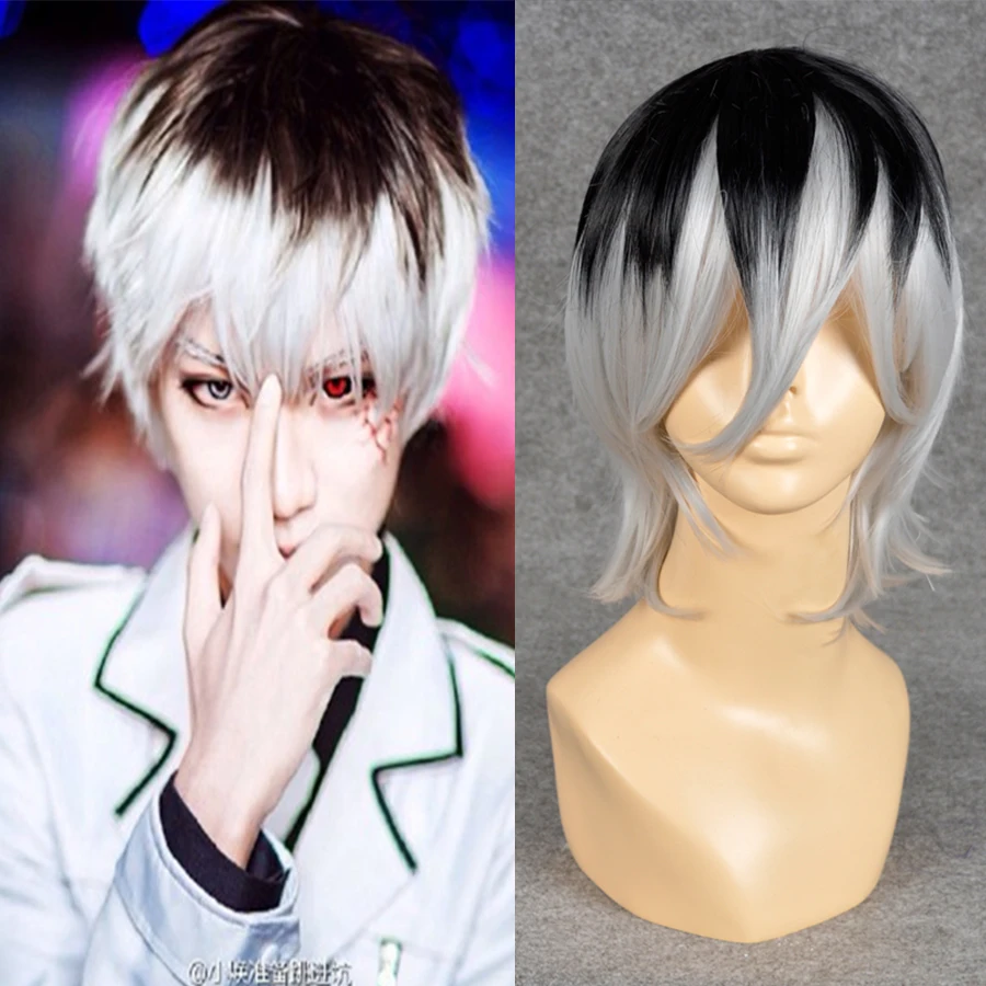 

2016 New Fashion Short Ombre Black Sliver Color  Straight Hairstyle Anime Cosplay Men Wigs