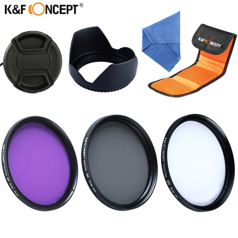 K&F Concept 55mm UV CPL FLD Polarizing Lens Filter Set With Lens Hood+