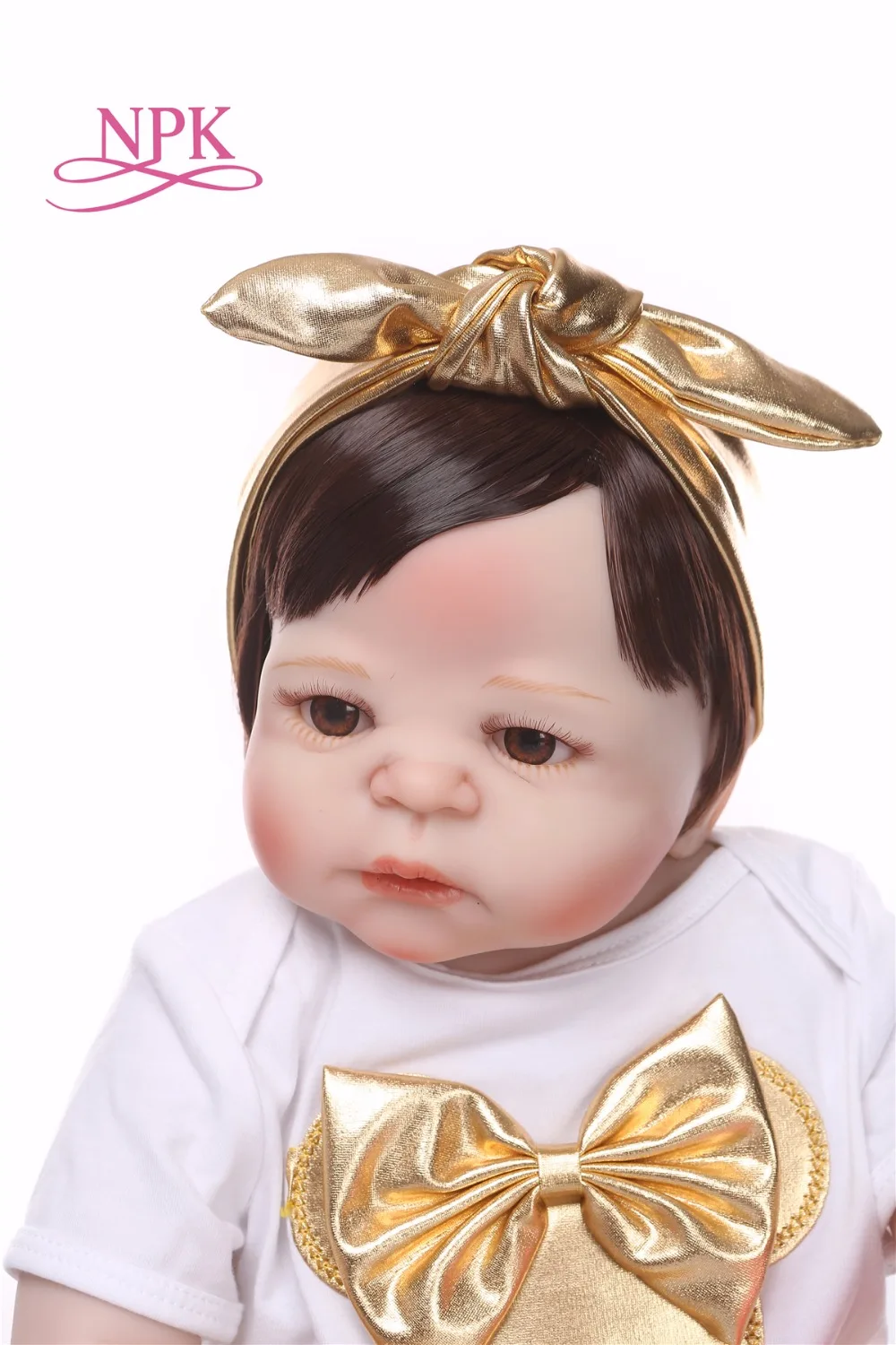 NPK Новое поступление 55 см силиконовая кукла реборн всего тела настоящая жизнь Золотая Детская кукла «Принцесса» подарок для ребенка Рождество gif