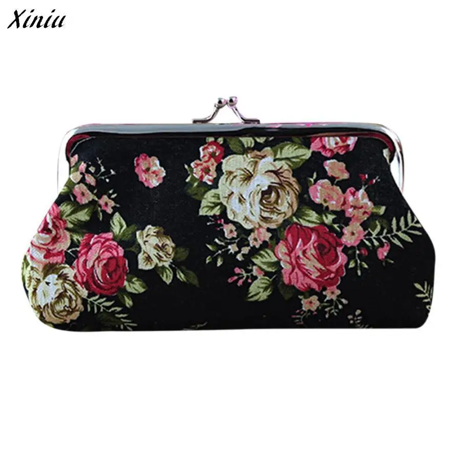 

Xiniu Canvas Women Coin Bag Clutch Retro Flower Printed Lady Small Hasp Wallet Purse Bag Monedero #2415