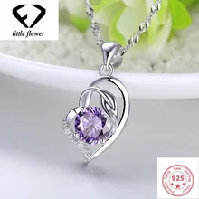 Collar con colgante de corazón austriaco para mujer, joyería de Color plata S925, amatista, zafiro, bisutería, colgantes, joyería fina de piedras preciosas