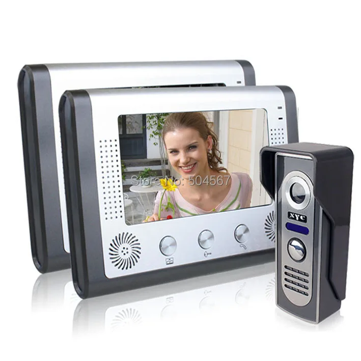 Mountainone 7 дюймов видео дверь домофон комплект 1-камера 2-мониторы ночного видения непромокаемые