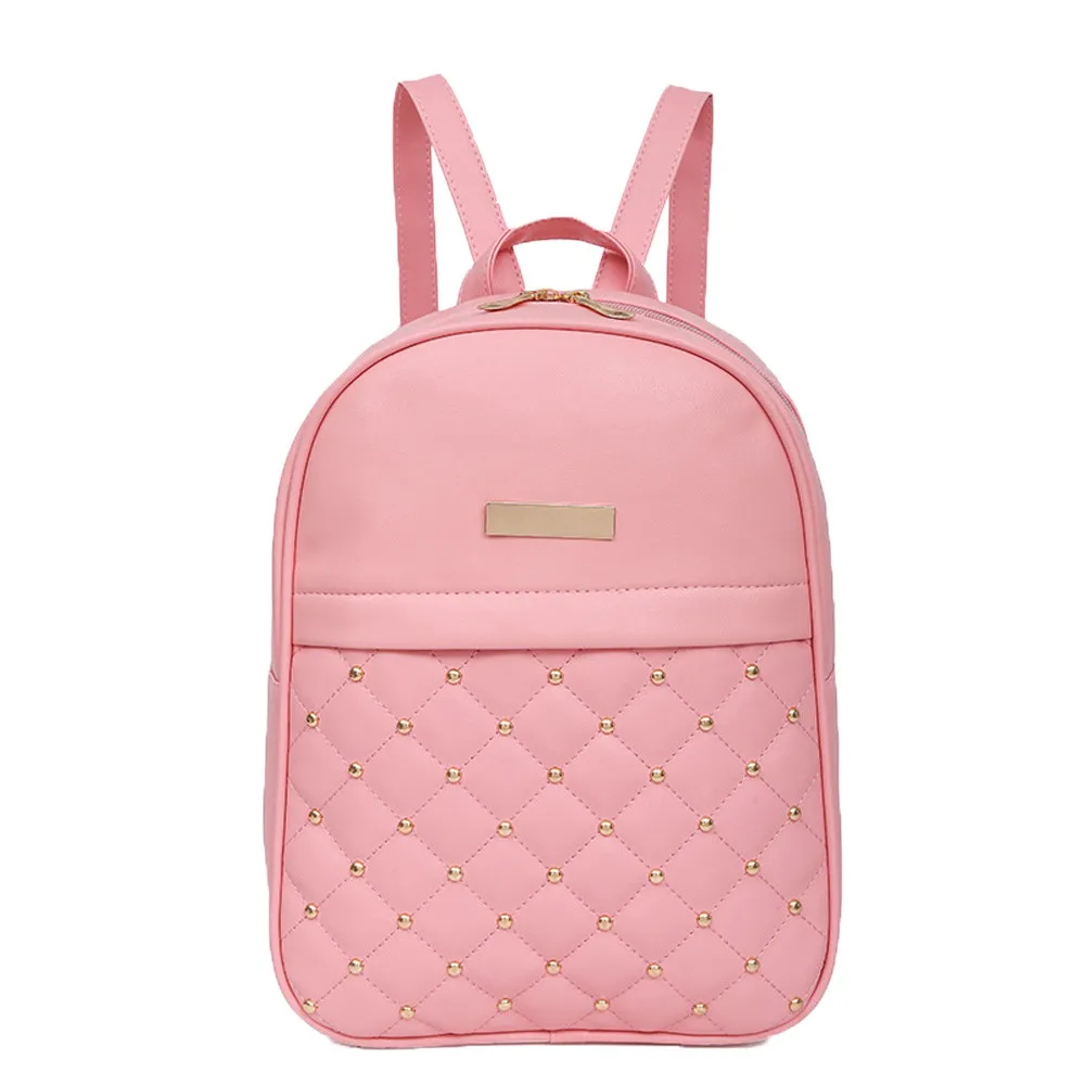 Кожаный женский рюкзак с заклепками, мини-рюкзак, модные повседневные сумки для женщин, женская сумка на плечо с бусинами, рюкзак, сумка на плечо# L5 - Цвет: Pink