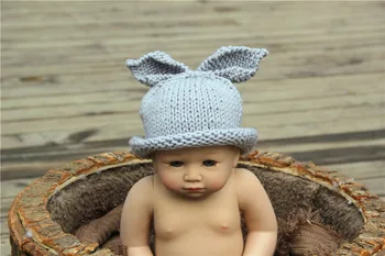 

Cute little rabbit Baby Hat Crochet Bonnet 0-1m or 3-4m Hat Handmade Knit Soft Crochet Bonnet Newborn Photography Props Caps