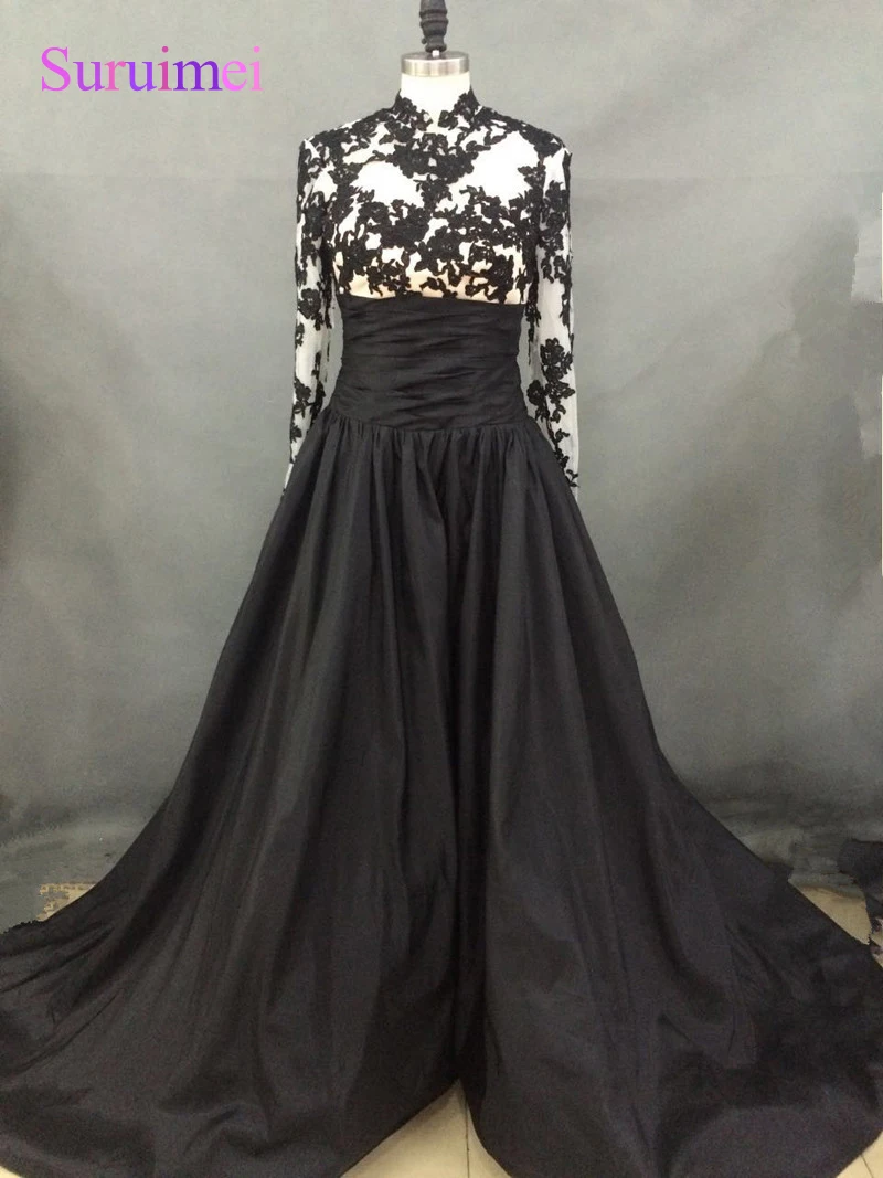 Длинные вечерние платья 2017 vestido de festa Longo Para Casamento черные атласные с длинными