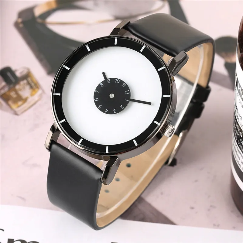 

Black/White Dail Creative Turnable Dial Women Wristwatch Leather Band Casual Ladies Watches Fashion Female Clock dropshipping