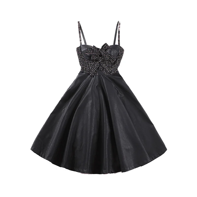 

le palais vintage Classic PU Assorted Tweeds Dress Dazzle Draping Ball Gown Dress Big Bow Chest Pad Thicken Fabric 2019Spring