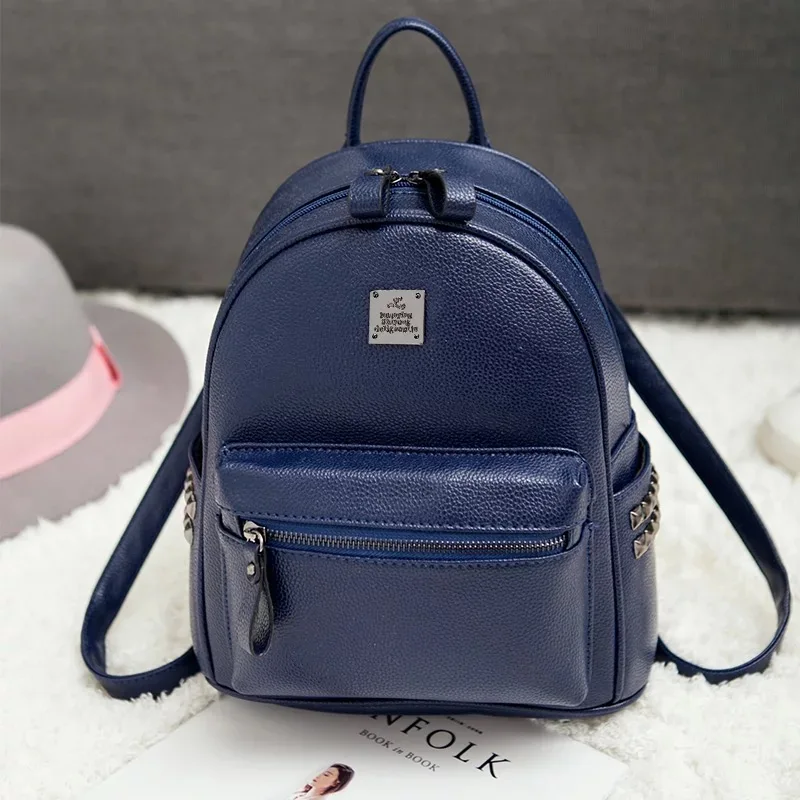 Женский кожаный рюкзак, серебристый, консервативный стиль, школьные рюкзаки для сумки для подростков, женские рюкзаки, школьный рюкзак, Bolsa Mochila - Цвет: Синий