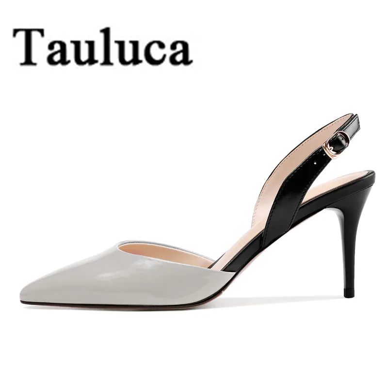 

New Summer Women Patent Leather Stiletto Thin Heels Slingback Elegant Ladies Pointed Toe Shoes Buckle Sandals Large Size