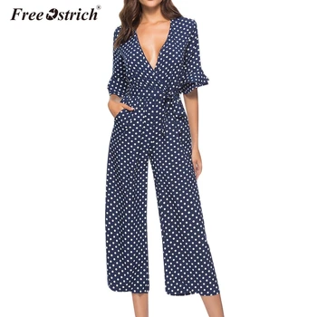 

Free Ostrich Jumpsuit Women 2019 New Dot Clubwear V-Neck Playsuit Half Sleeve Jumper Casual Party Jumpsuit Female Romper N30