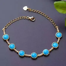 Браслеты из Натуральной Бирюзы, Стерлинговое Серебро 925 пробы, браслет с натуральным голубым драгоценным камнем, элегантные ювелирные изделия для женщин