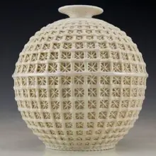 Изысканный Винтаж ручной работы китайский Дэхуа Фарфор открытые орнамент ваза