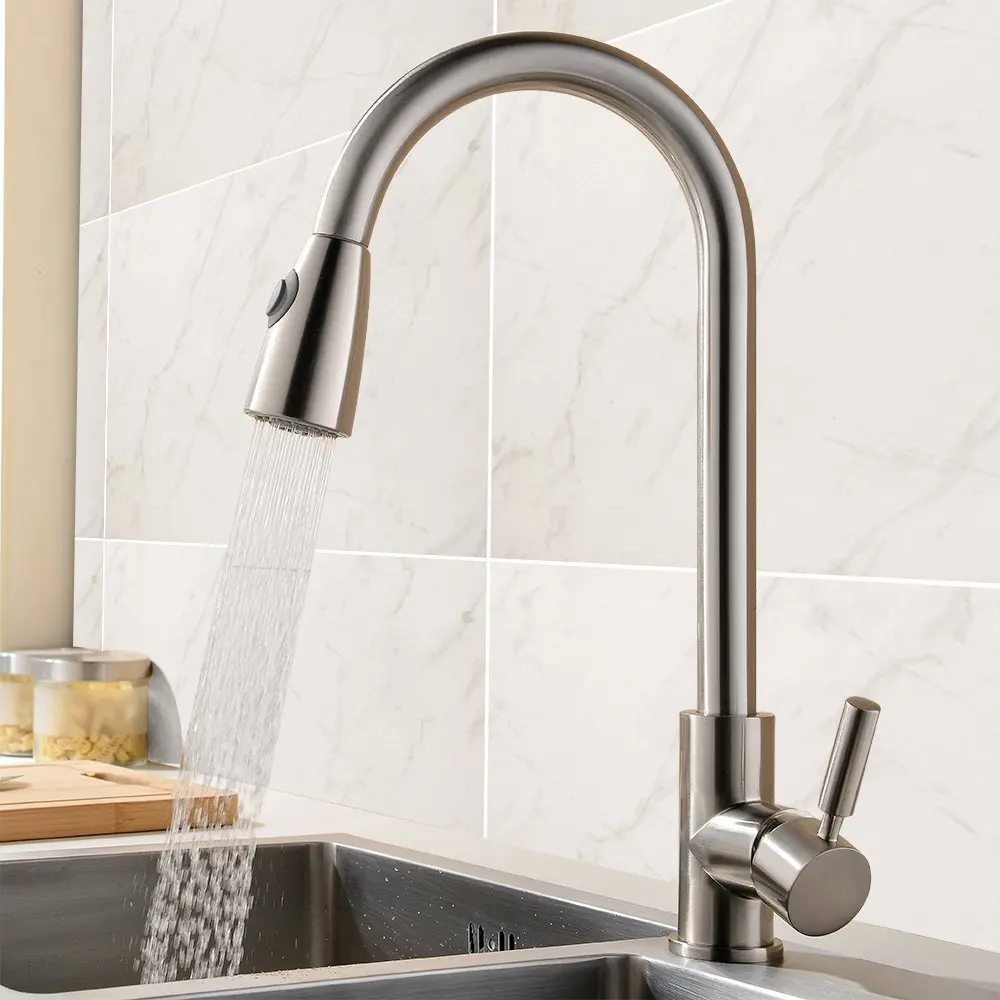 Brass Pull Out Spray Kitchen Faucet Brushed Nickel Pull Down Dual Function Spout Sprayer Kitchen Sink