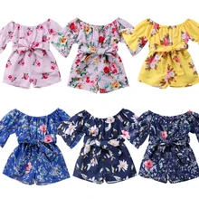 Новые модные весенне-летние комбинезоны для маленьких девочек; одежда для маленьких девочек; хлопковый комбинезон с цветочным рисунком и поясом «три четверти»; размеры От 6 месяцев до 4 лет
