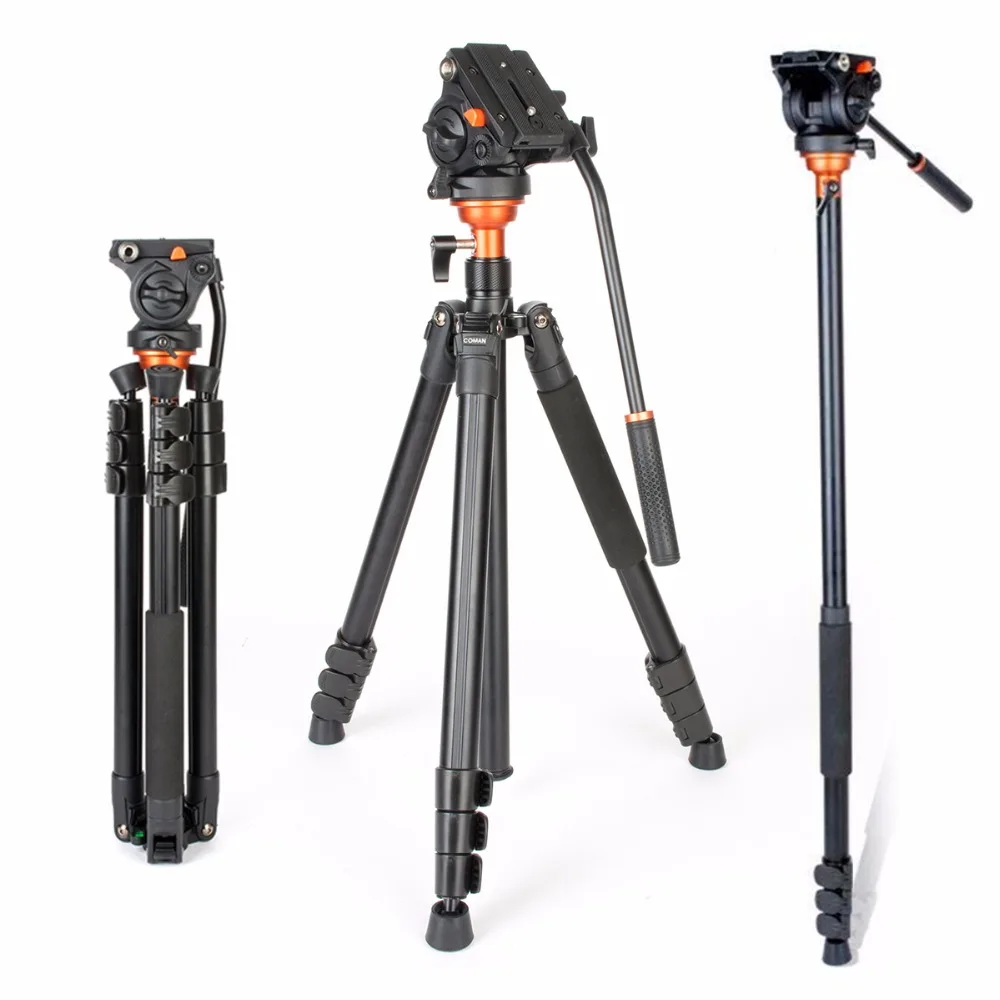 

Coman DF06 Professional Video Tripod with Fulid Damping Tripod Head Parnoramic Shooting Monopod for Canon DSLR Cameras Camcorder