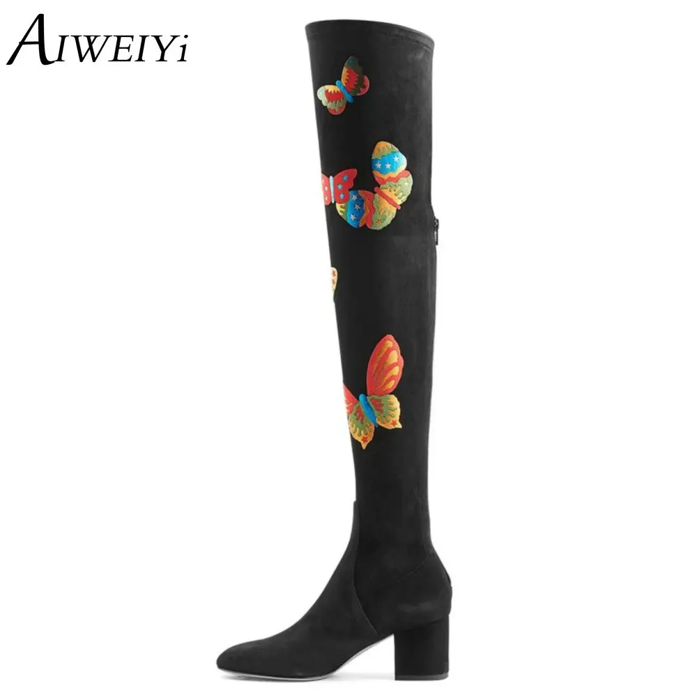 AIWEIYi Autumn Winter Women Boots Stretch Suede Leather Slim Thigh High Boots Fashion Sexy Over the Knee Boots High Heels Shoes