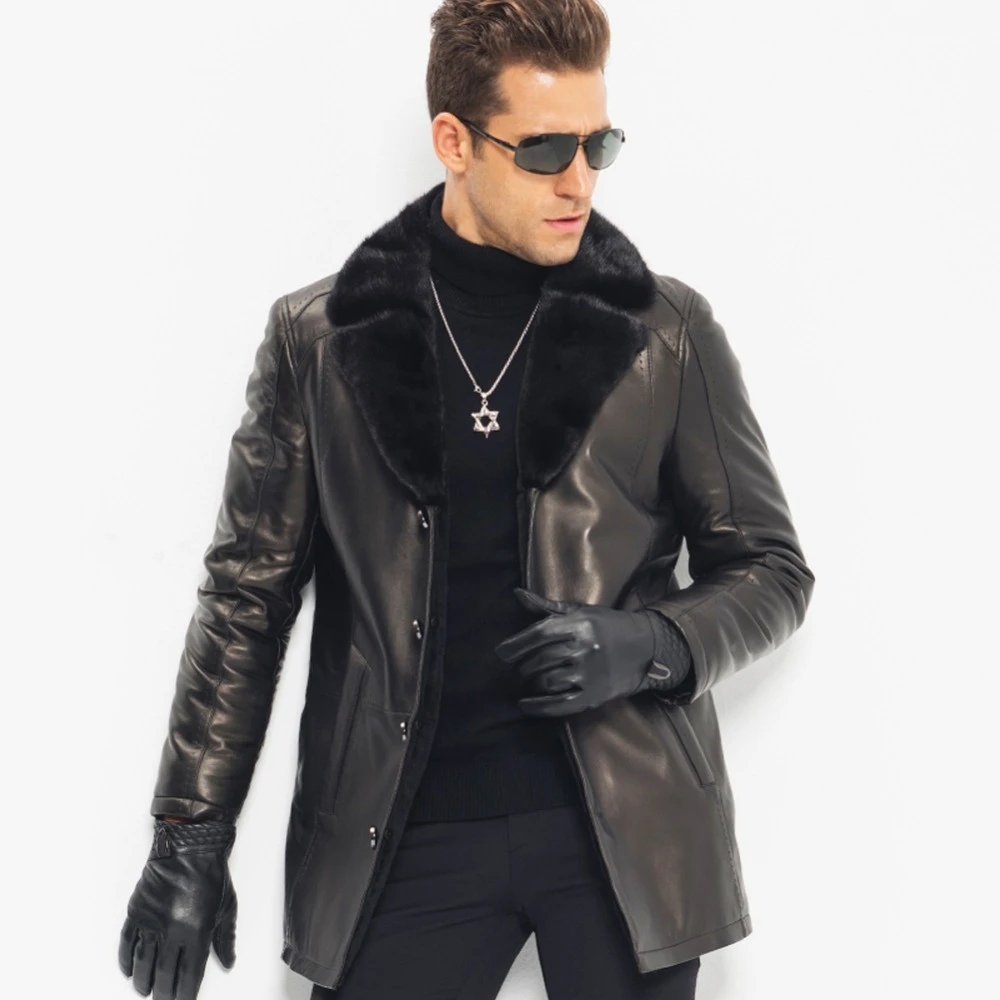 Manteau en cuir et fourrure homme Clearance