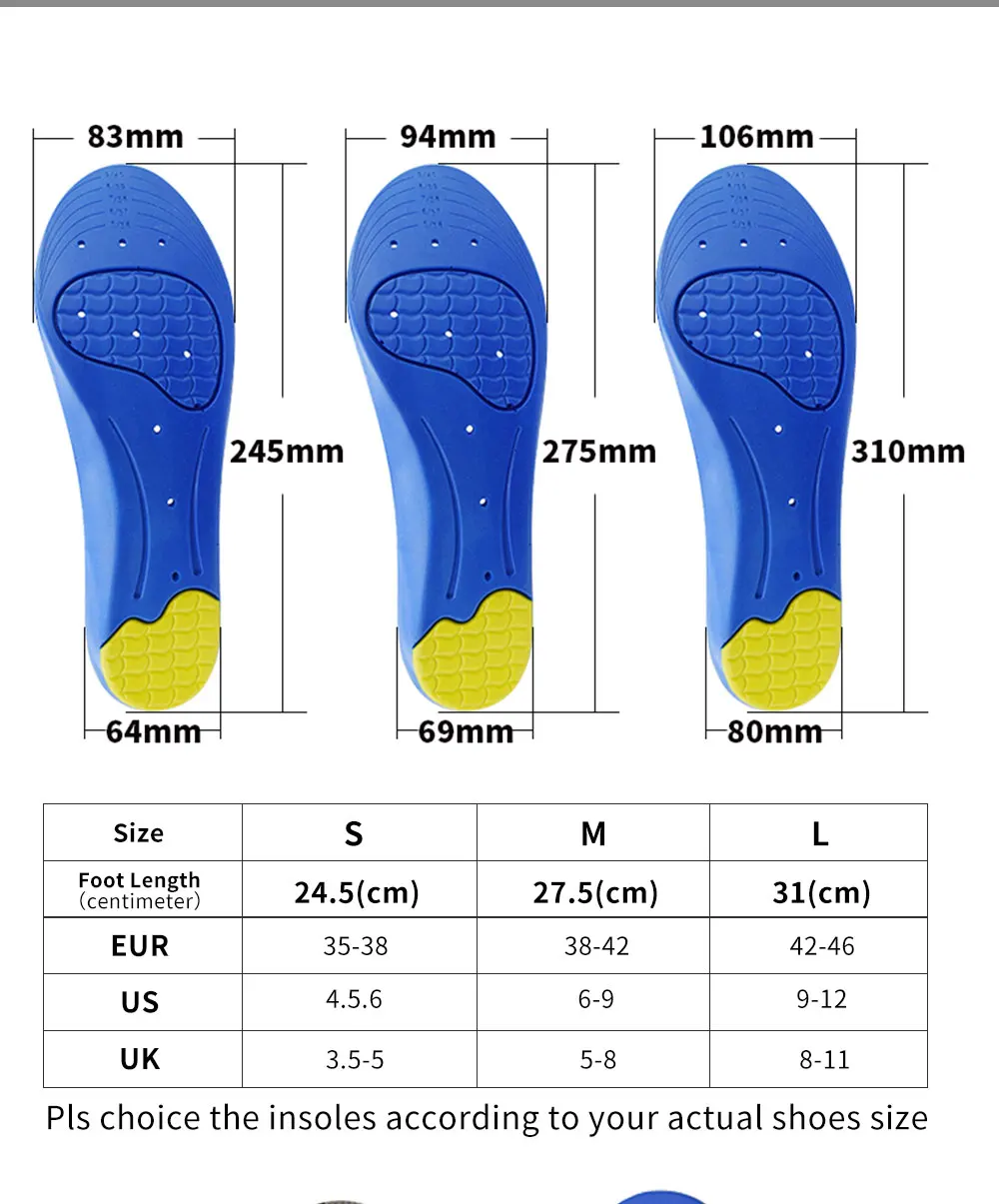 Sport Running Insoles for Shoes Fasciitis Pain Relieve Shock Absorption Arch Support Breathable Basketball Football Insole Pads