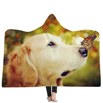 

Dog Cat Animal Printed Hooded Blanket for Adults Kids Wearable Winter Warm Plush Sherpa Fleece Blankets for Sofa Watching TV