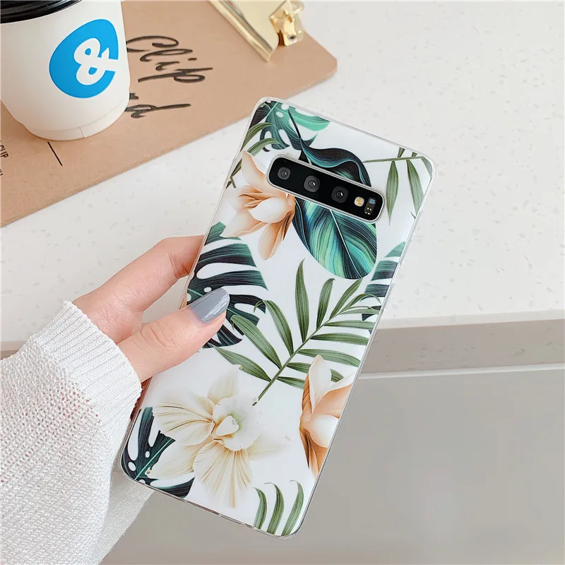 Чехол FLYKYLIN Art Leaf Flower для Samsung Galaxy S8 S9 S10 Plus S10e задняя крышка на IMD силиконовый чехол для телефона с подставкой