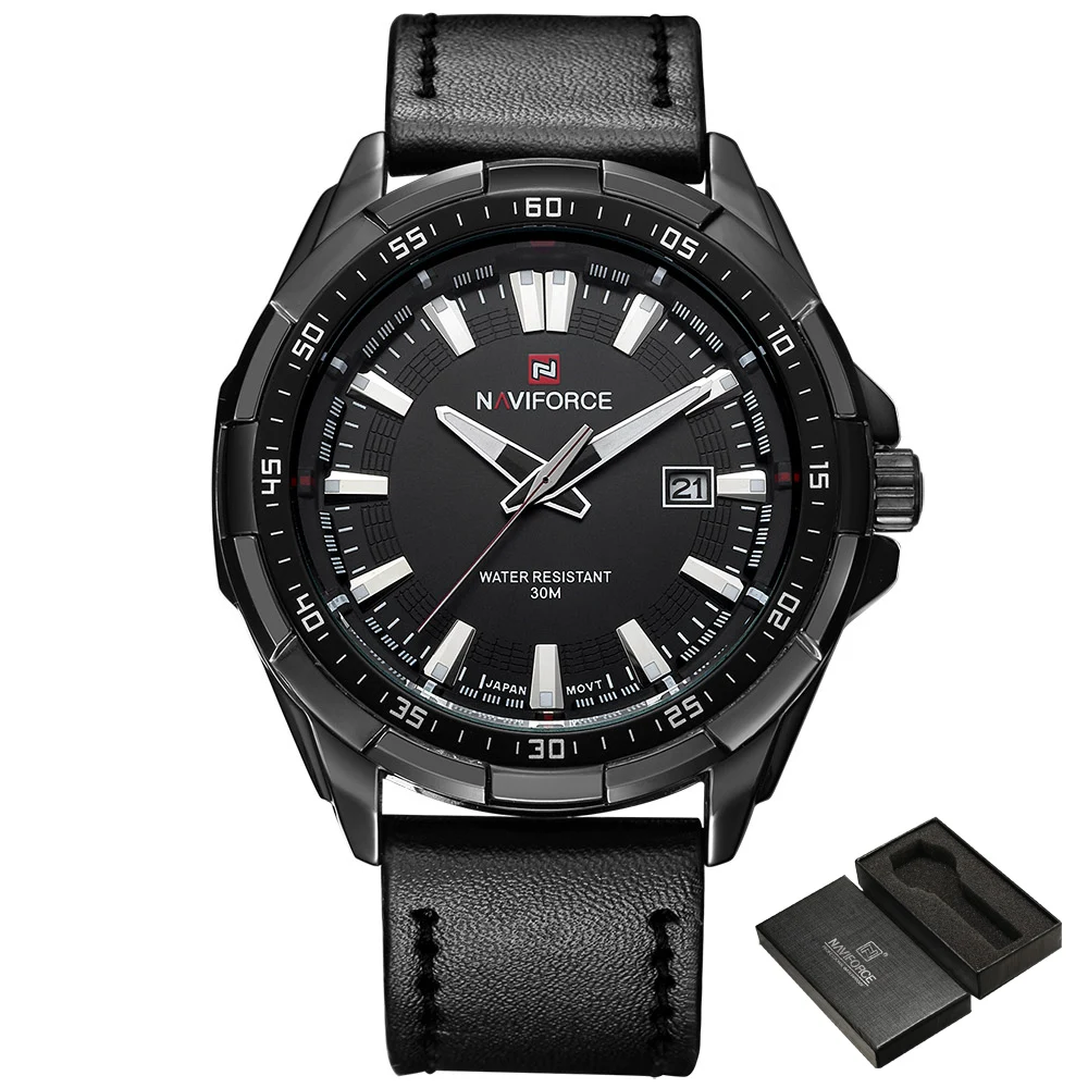 Günstig NAVIFORCE Mode Casual Sport Männer Uhren Herren Quarz Datum Uhr Mann Leder Band Army Military Armbanduhr Relogio Masculino